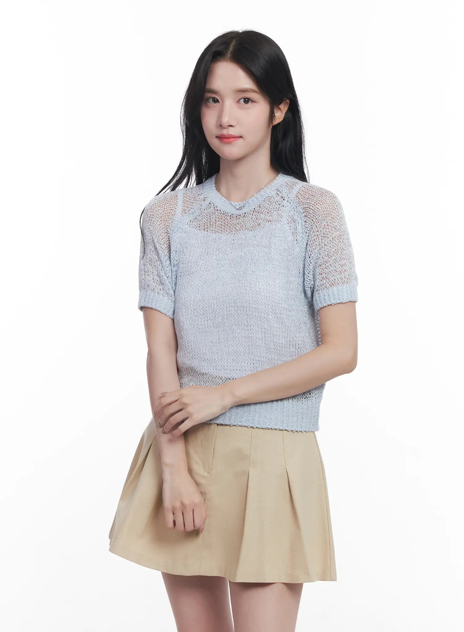 sheer-short-sleeve-sweater-cu523 / Light blue
