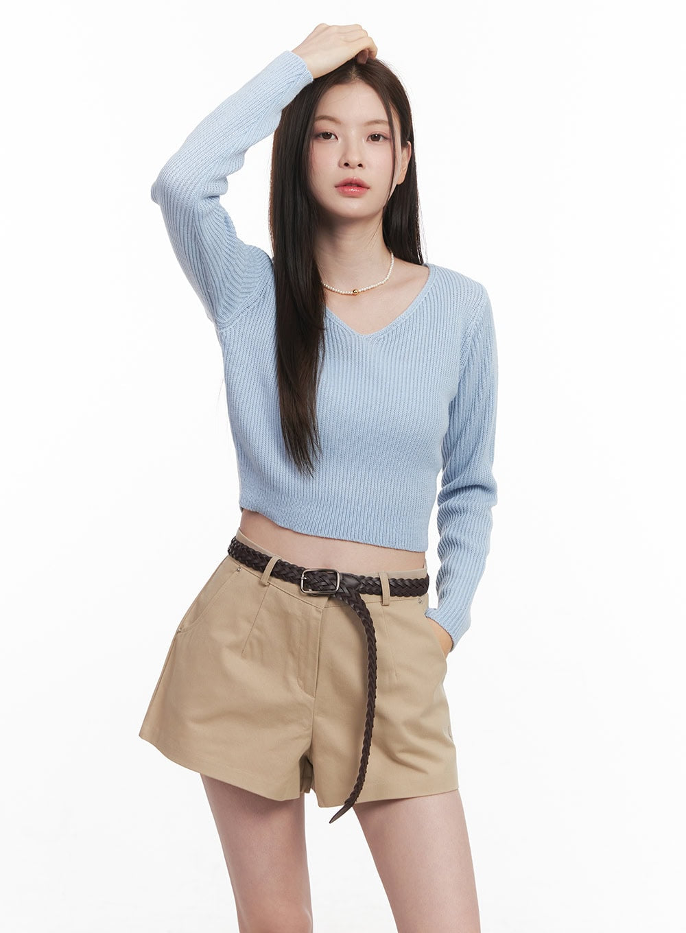 Loose-Fit V-Neck Crop Sweater CM512