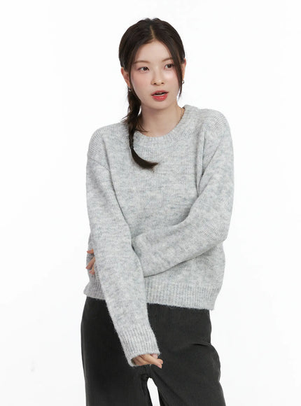 vintage-round-neck-knit-sweater-cn518 / Light gray