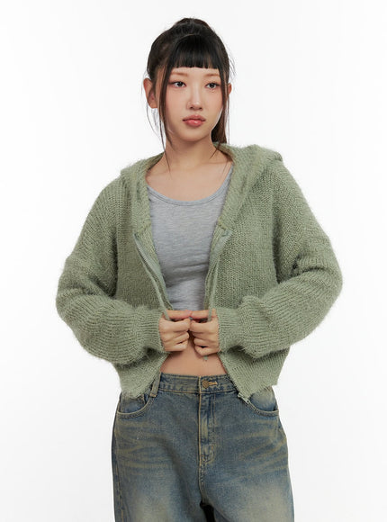 zip-up-knit-hooded-cardigan-cn401 / Light green