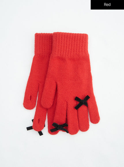 ribbon-knit-gloves-in317 / Red