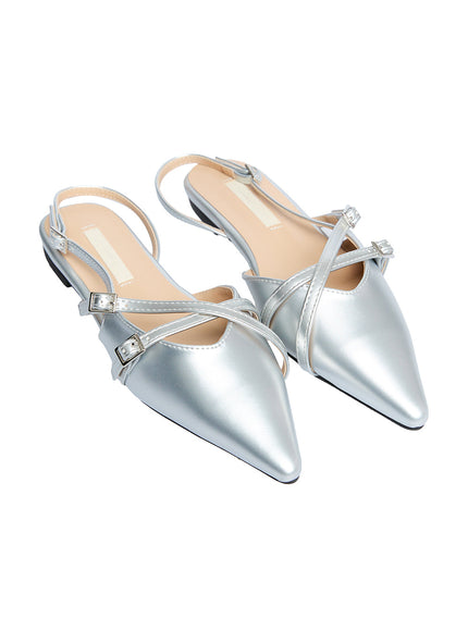 buckle-faux-leather-pointed-toe-heels-cf504 / silver