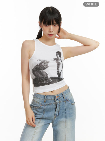 graphic-round-neck-tank-top-cu425 / White