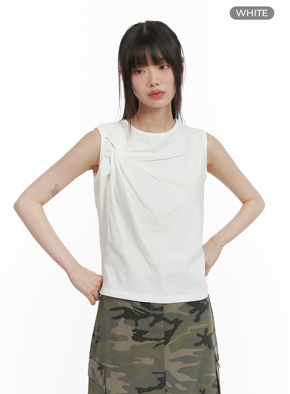 cotton-unbalanced-sleeveless-top-ca418 / White