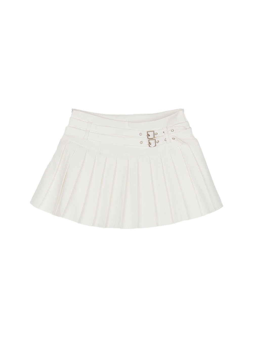 buckle-pleated-mini-skirt-cy501 / White