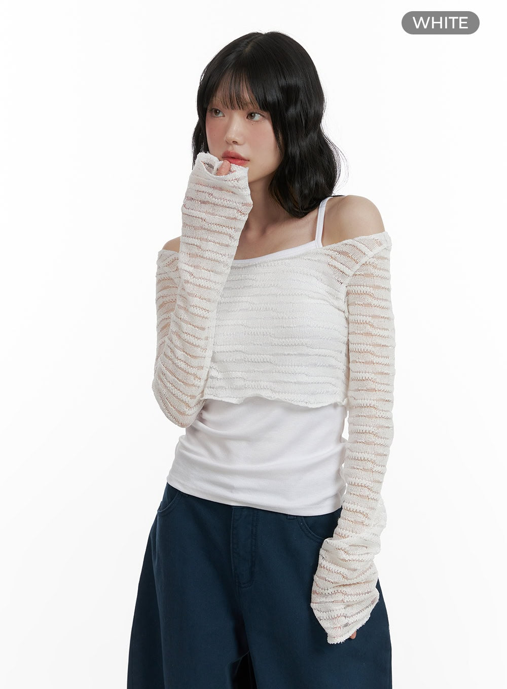 sheer-stripe-off-shoulder-top-cu407 / White