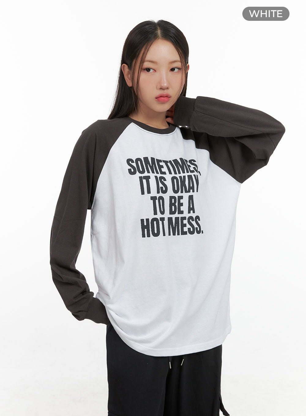 cotton-lettering-raglan-long-sleeve-tee-cs404 / White