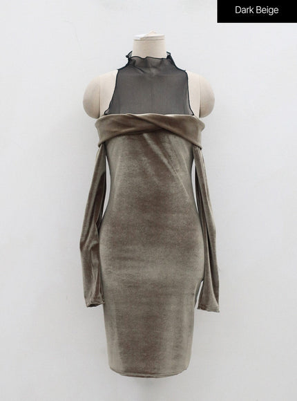 Velvet Off-Shoulder Mesh Neck Mini Dress BD23