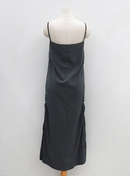 Side Shirring Sleeveless Strap Maxi Dress OG12