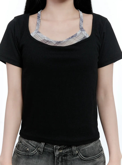 layered-plaid-halter-top-cg501