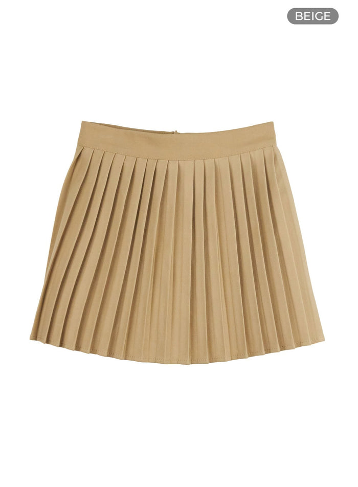 pleated-solid-mini-skirt-ou418 / Beige