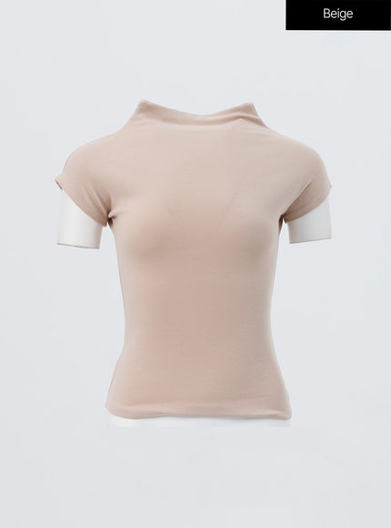 cap-sleeve-mock-neck-top-oo305 / Beige