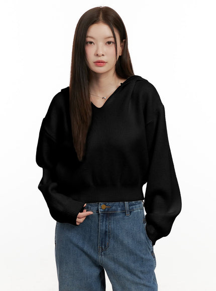 cozy-hooded-knit-sweater-on422 / Black