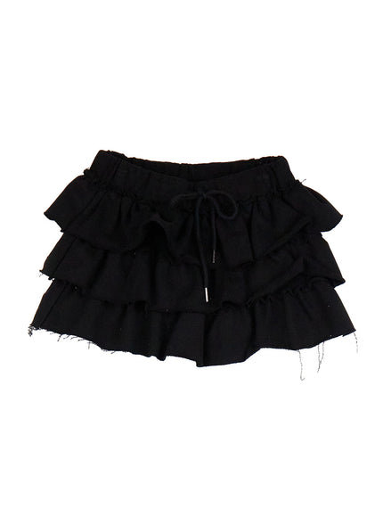 sweetheart-ruffle-mini-skirt-cj529 / Black