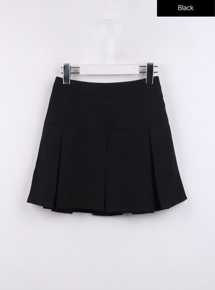 solid-pleated-mini-skirt-cj425 / Black