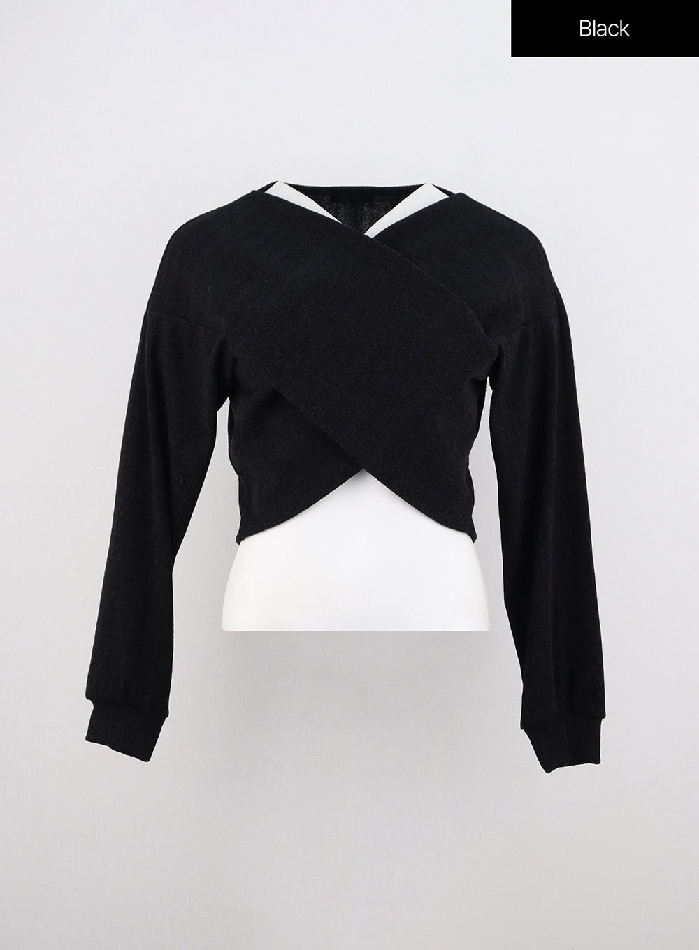 wrap-v-neck-knit-top-oo312 / Black