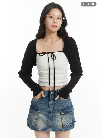 ribbed-knit-bolero-top-of427 / Black