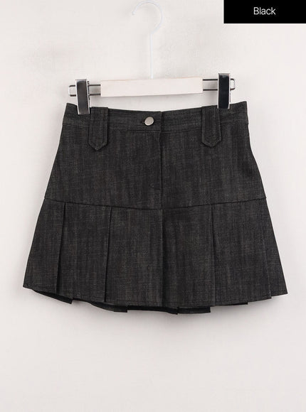 pleated-denim-mini-skirt-cj415 / Black