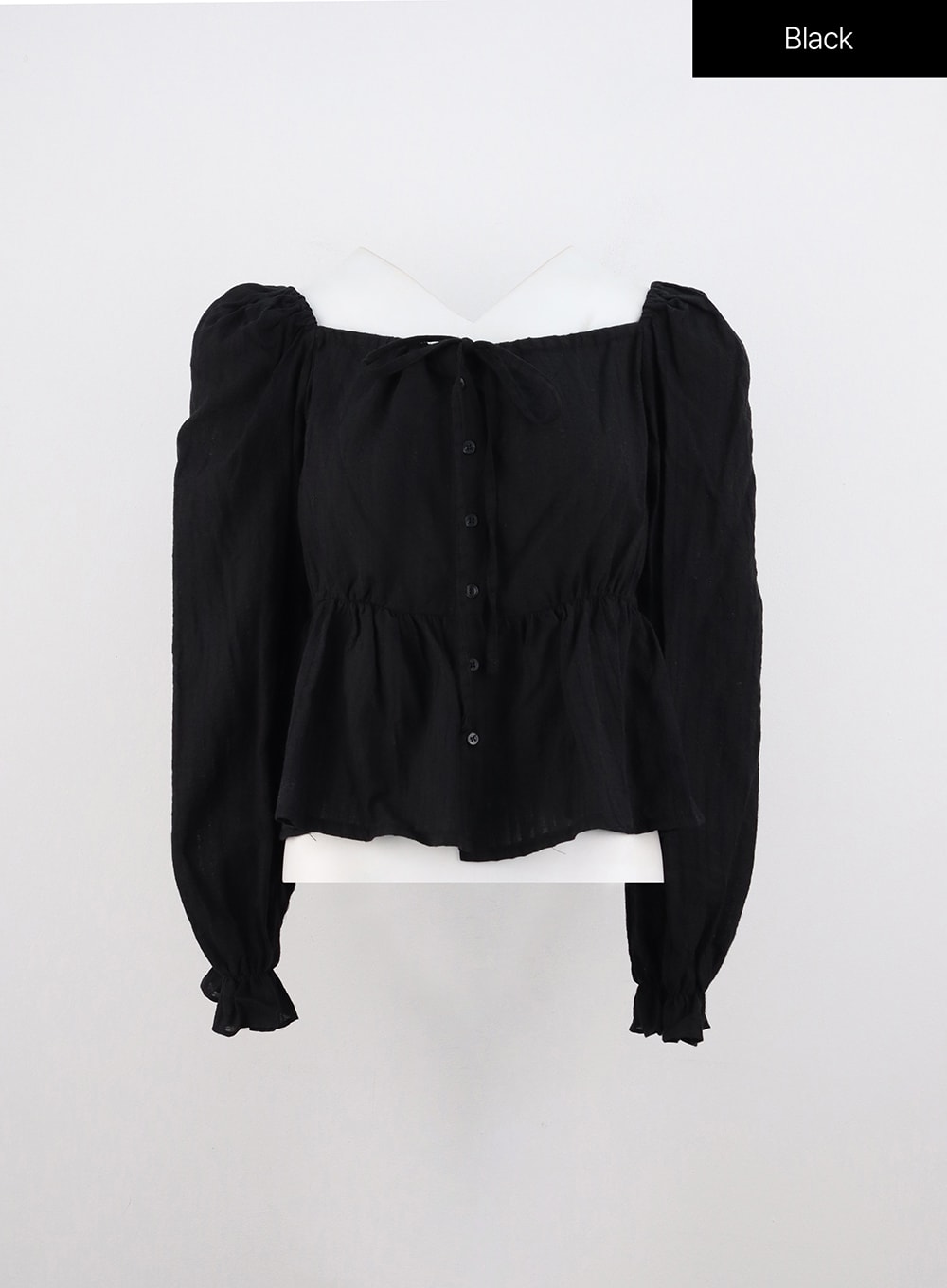 ruffled-square-neck-blouse-oo312 / Black
