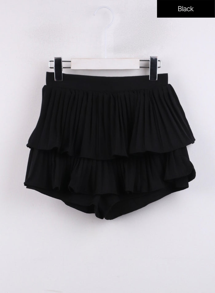shirred-ruffle-mini-skirt-cj423 / Black