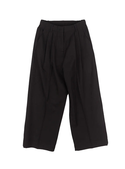 wide-leg-pintuck-slacks / Black