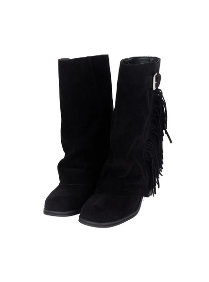 Brown Suede Fringe Boots CF503