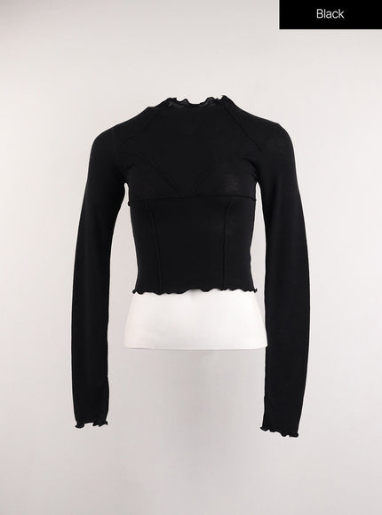 contrasting-binding-turtleneck-long-sleeve-top-cj415 / Black