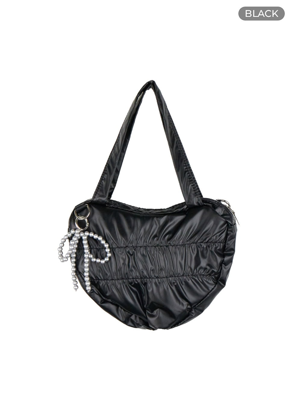 heart-ribbon-charm-shoulder-bag-ou427 / Black