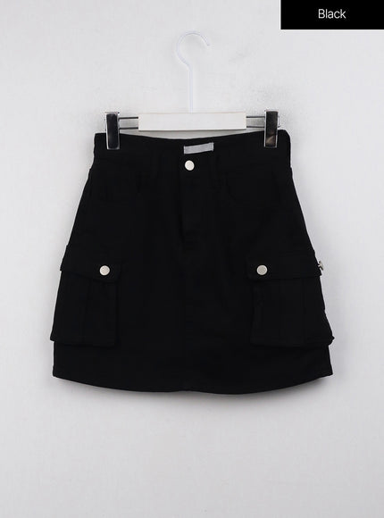 denim-high-waist-cargo-mini-skirt-oj415 / Black