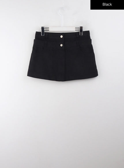 double-button-solid-mini-skirt-cj405 / Black