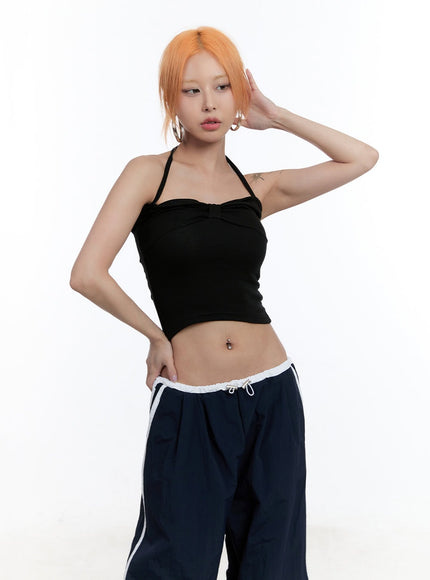 ribbon-halter-crop-top-cu502 / Black
