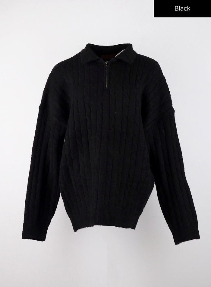 unisex-weave-knit-zipped-sweatshirt-cd328 / Black
