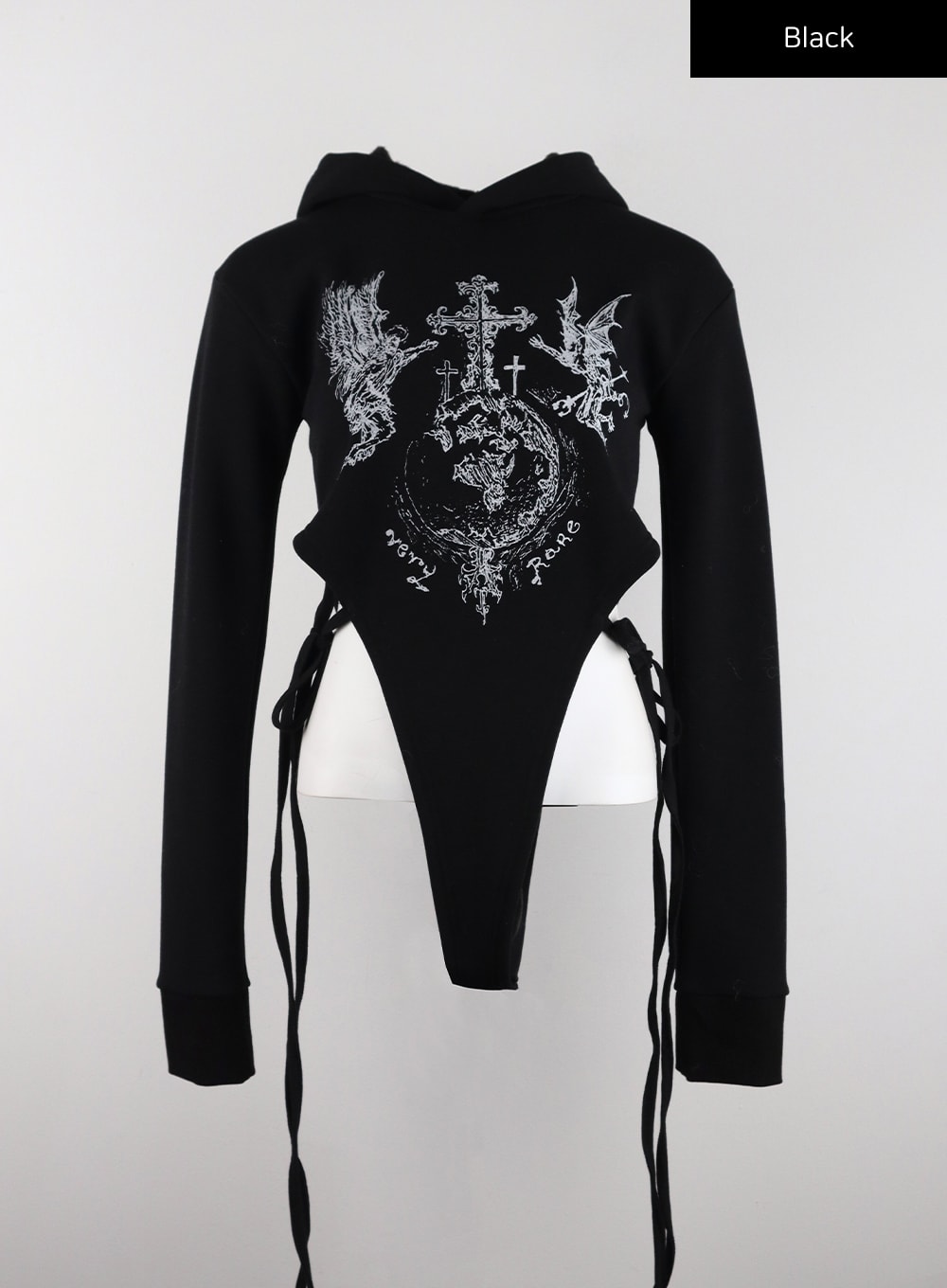 cut-out-tie-graphic-hoodie-sweatshirt-cd318 / Black
