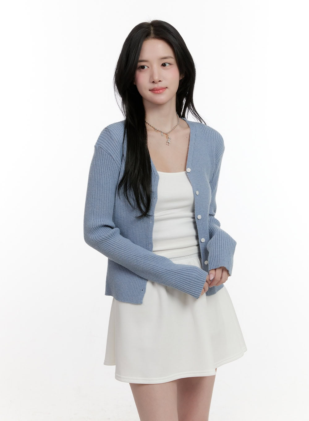 ribbed-slim-fit-buttoned-cardigan-cf528 / Blue