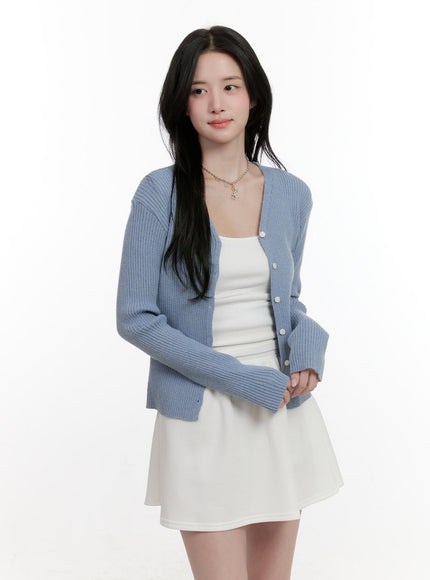 ribbed-slim-fit-buttoned-cardigan-cf528 / Blue