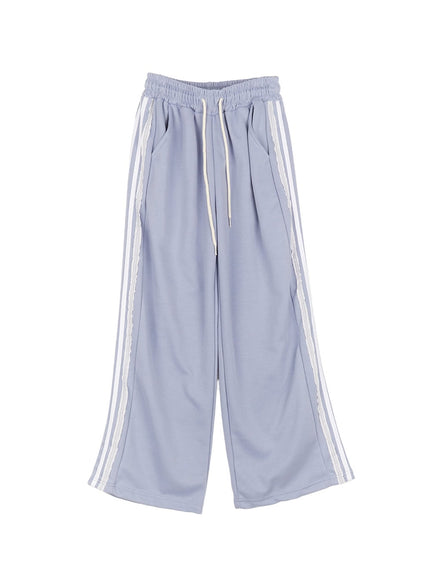 lace-trim-striped-sweatpants-cm504 / Blue