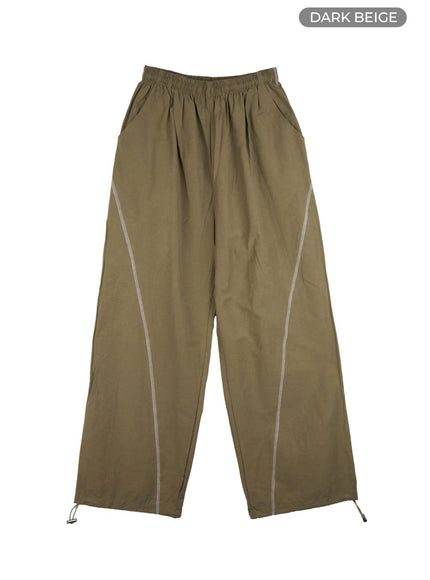 stitched-wide-leg-slit-pants-co402 / Dark beige