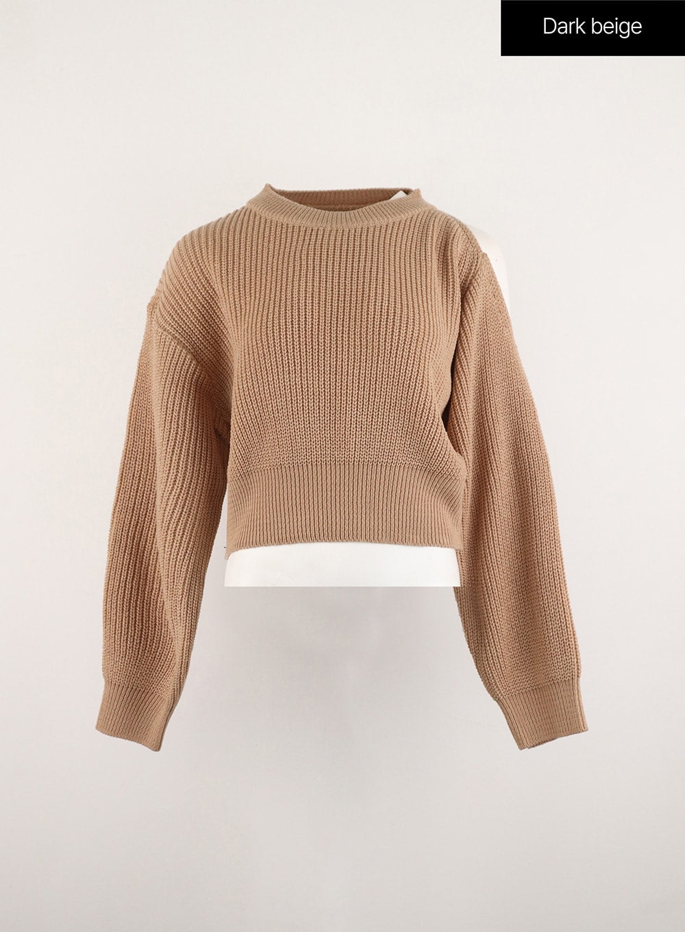 unbalanced-opening-shoulder-knit-sweater-od308 / Dark beige