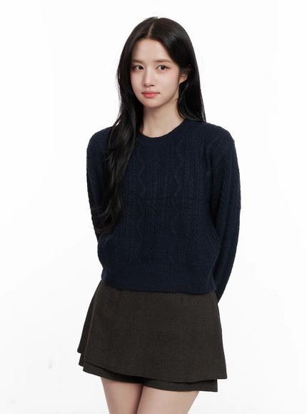 cable-knit-crop-knit-top-co524 / Dark blue