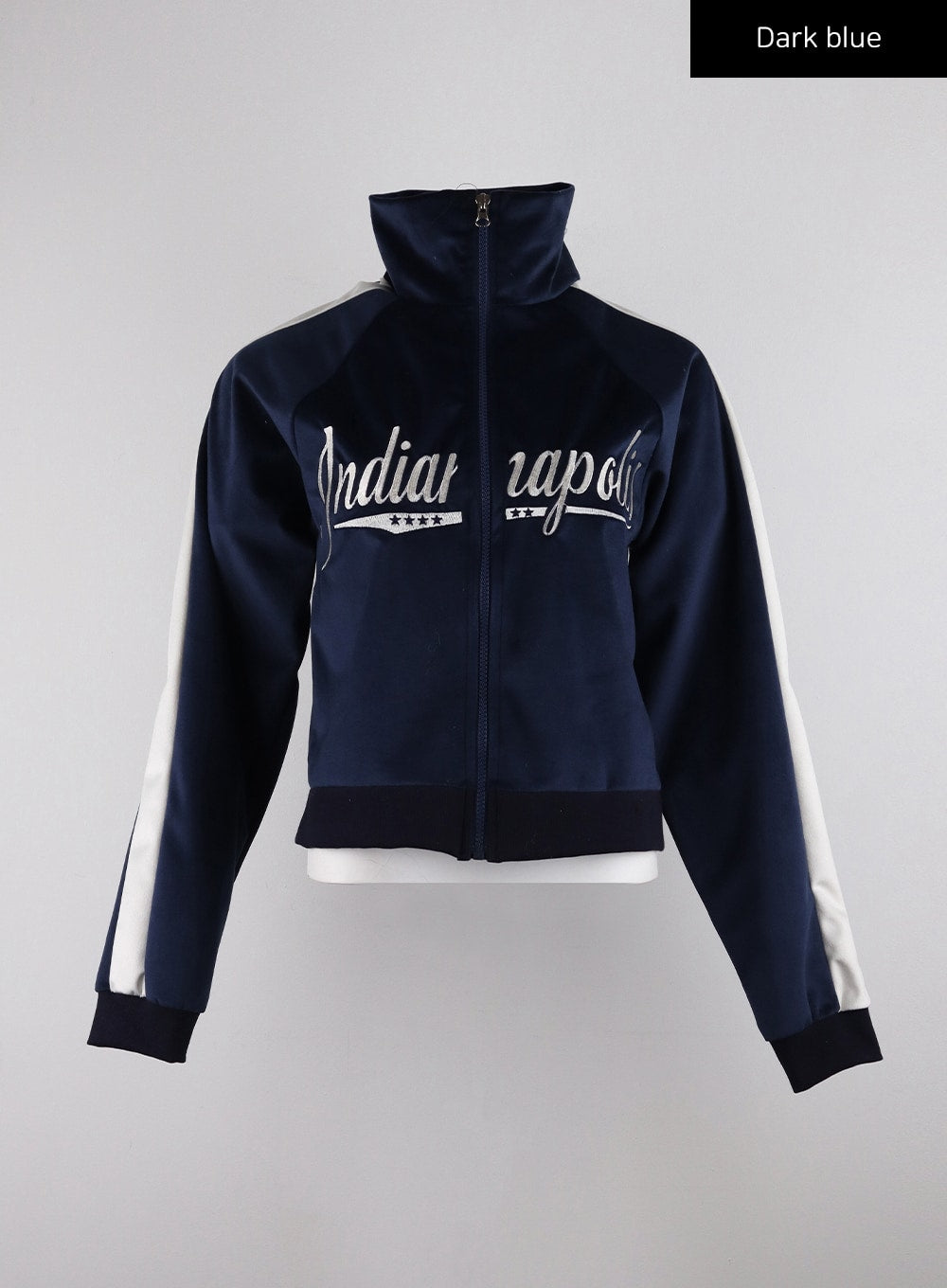 zip-up-velvet-lettering-jacket-cd311 / Dark blue
