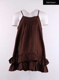 solid-sweetheart-ruffle-mini-dress-cf406 / Dark brown