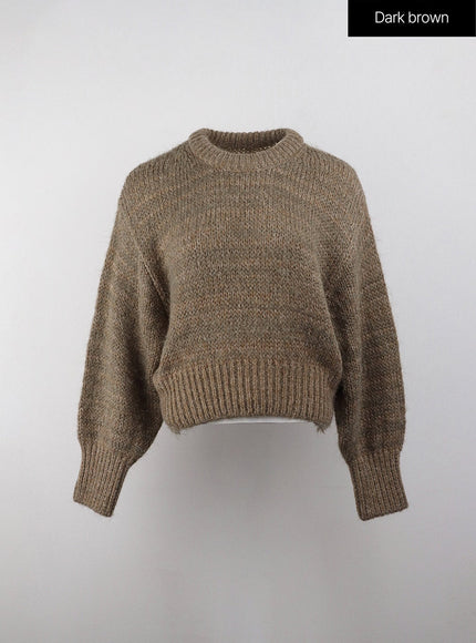 striped-knit-round-neckline-long-sleeve-top-cj409 / Dark brown