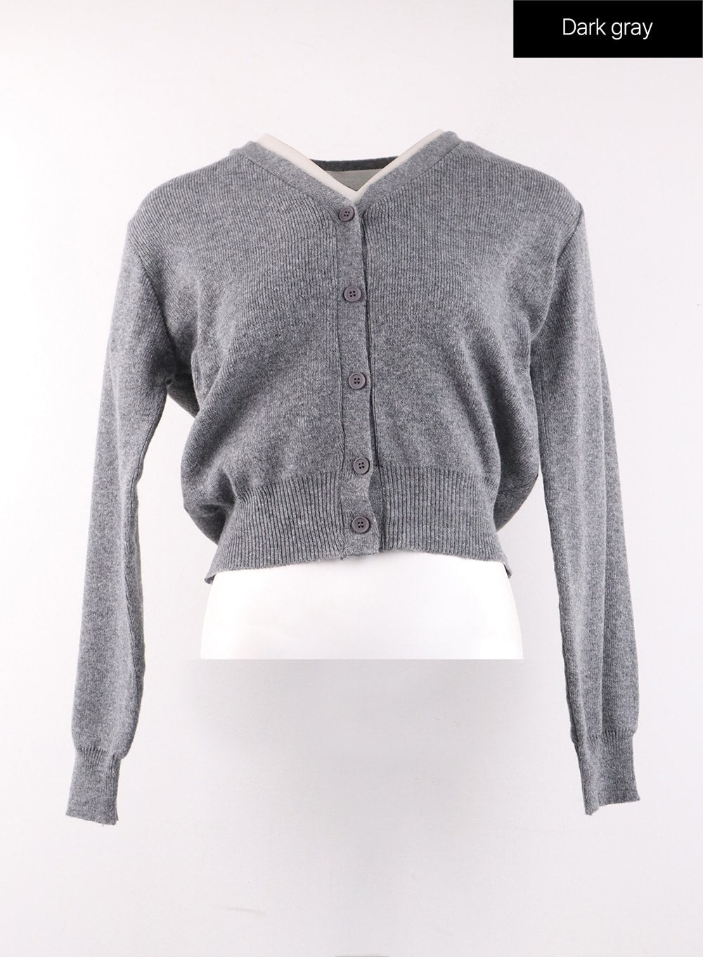 solid-v-neck-buttoned-cardigan-of406 / Dark gray