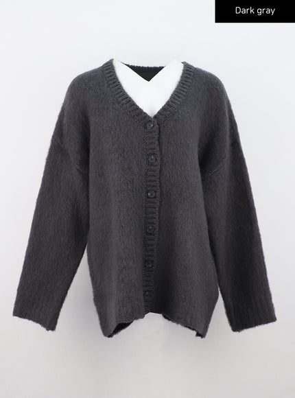 v-neck-loose-fit-knit-cardigan-cn303 / Dark gray