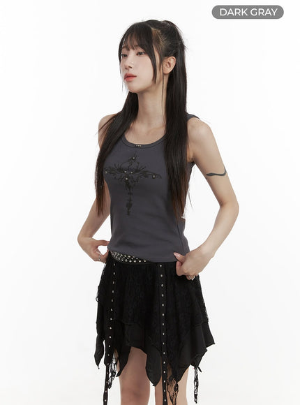 studded-graphic-tank-top-cy407 / Dark gray
