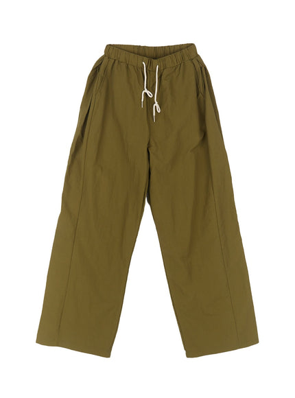 pintuck-wide-fit-windbreaker-pants-cy523 / Dark green
