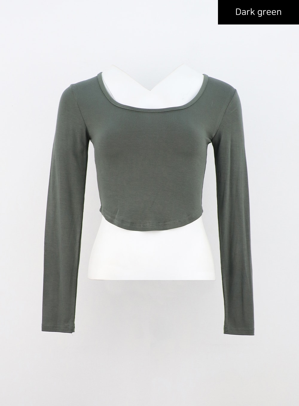 basic-u-neck-long-sleeve-crop-tee-cn303 / Dark green
