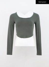 basic-u-neck-long-sleeve-crop-tee-cn303 / Dark green