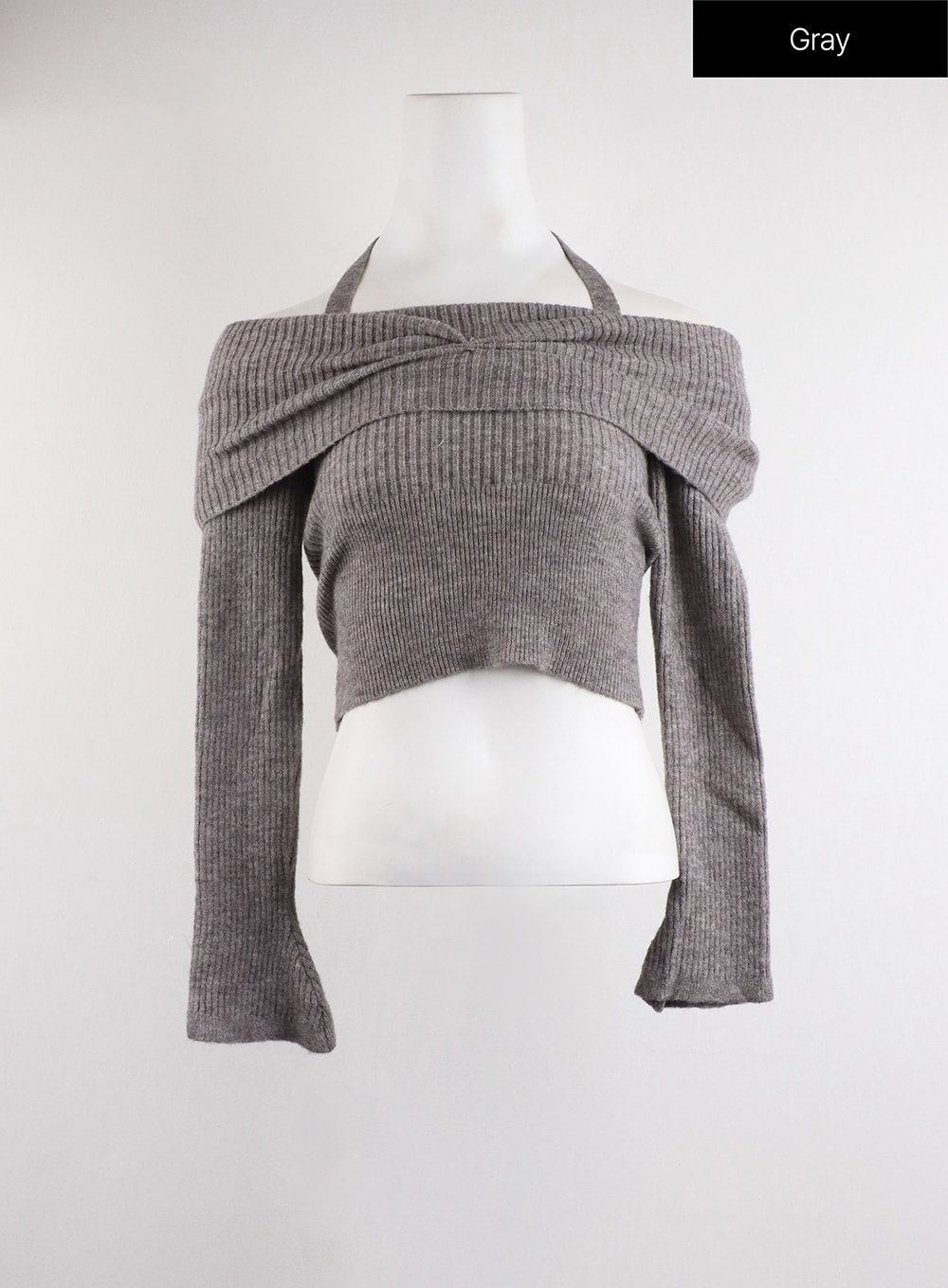 cozy-off-shoulder-asymmetrical-knit-top-cj417 / Gray