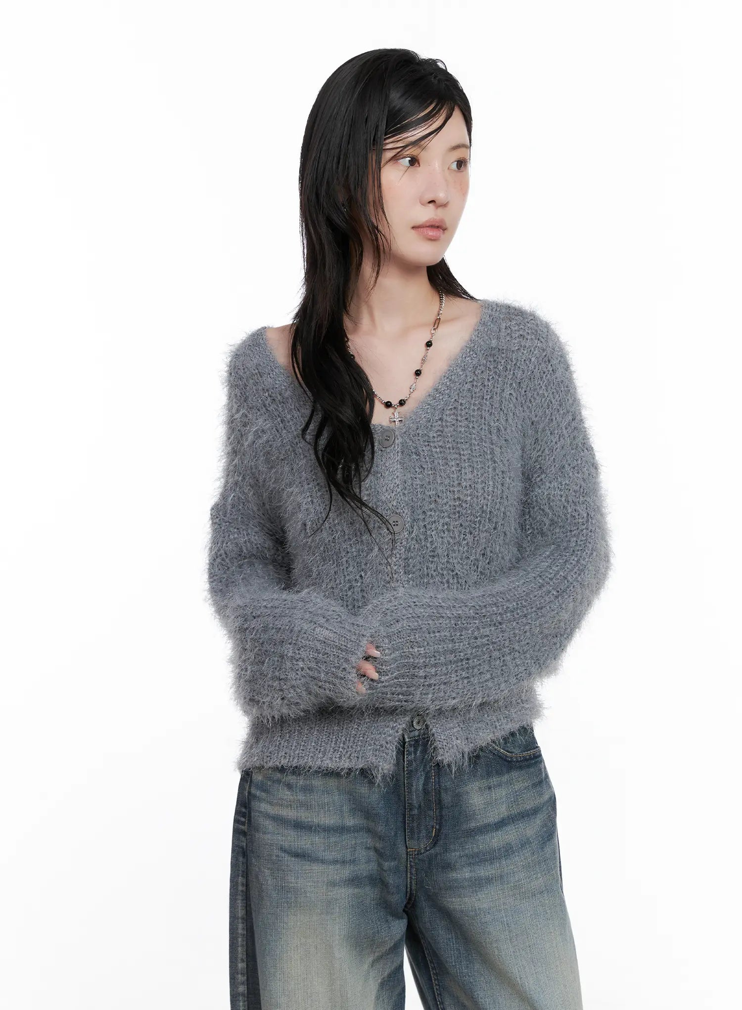fuzzy-knit-cardigan-cs526 / Gray